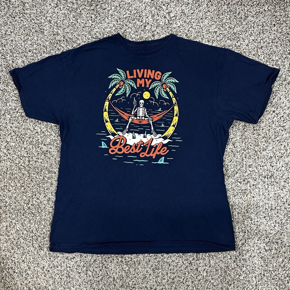 DOM Living My Best Life T Shirt Men's Size XL Navy Blue Short Sleeve 100% Cotton